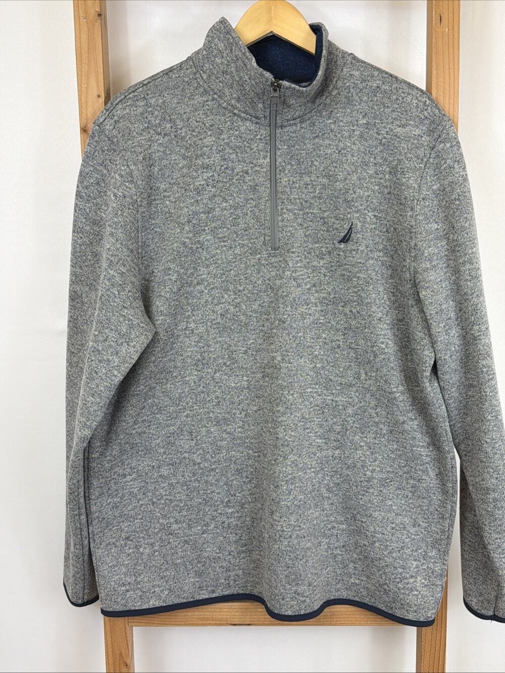 Nautica Gray Long Sleeve High Collar Half Zip Fleece Jacket / Shirt Men's XL